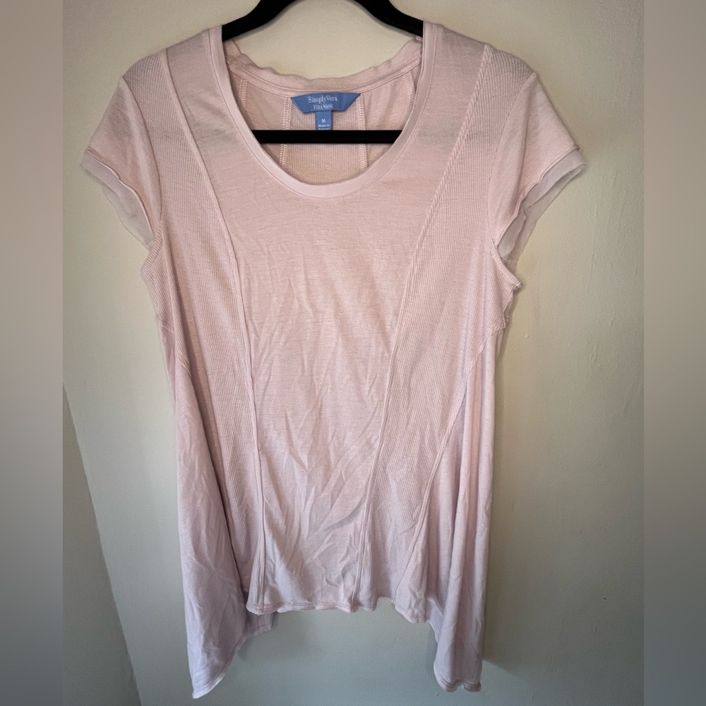 Simply Vera Vera Wang Pink Asymmetrical Sharkbite Hem Ribbed Panel Top Medium